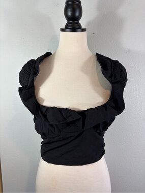 Zara Black Ruffle Square-Neck Crop Top NWT